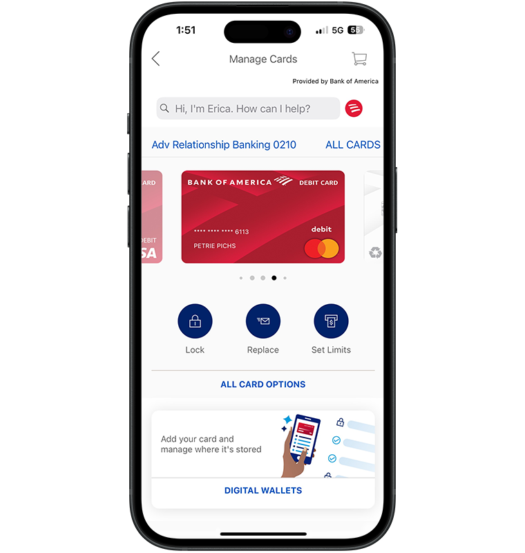 lock bank of america debit card